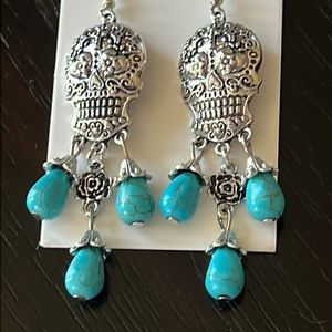 Faux turquoise sugar skull earrings-NWT